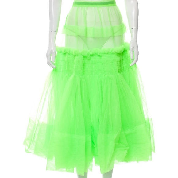 MOLLY GODDARD Dresses & Skirts - Molly Goddard Lime Green Sheer Tulle Skirt